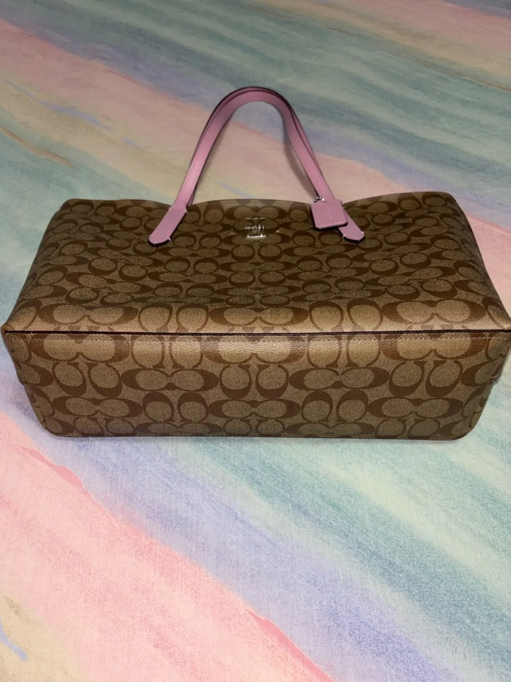 Coach city tote bag in signature Tan / pink - Picture 2 of 10